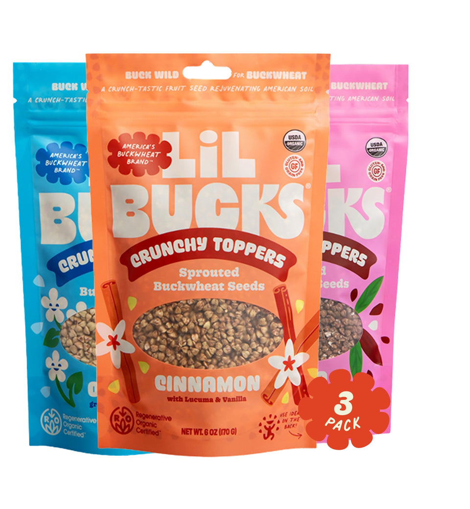 Lil Bucks cacao-pack sprouted buckwheat seeds for gluten-free energy