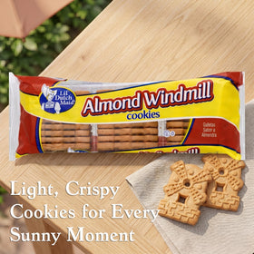 Lil Dutch Maid Almond Windmill Gingerbread Cookies closeup reveals crisp texture and nutty aroma.