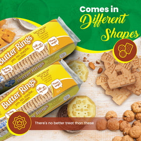Close-up of Lil Dutch Maid Butter Ring Cookies showing crisp golden texture for dipping.