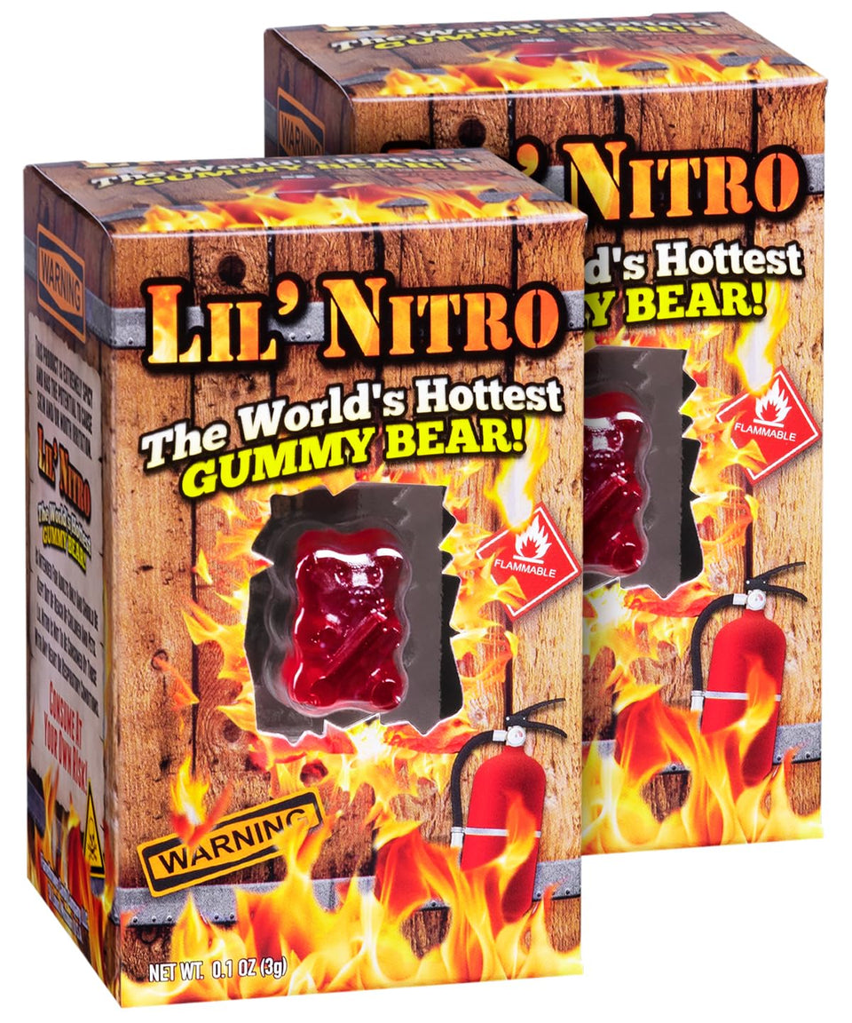Lil' Nitro worlds hottest gummy bear 2-pack on display, ideal for heat-seekers.