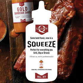 Two-pack of Lillie's Q Gold Barbeque Sauce for convenient backyard meals.