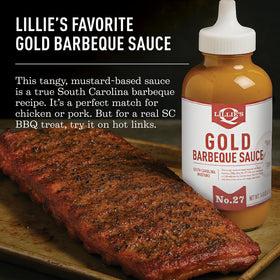 Glazed ribs with Lillie's Q Gold Barbeque Sauce for a glossy finish.