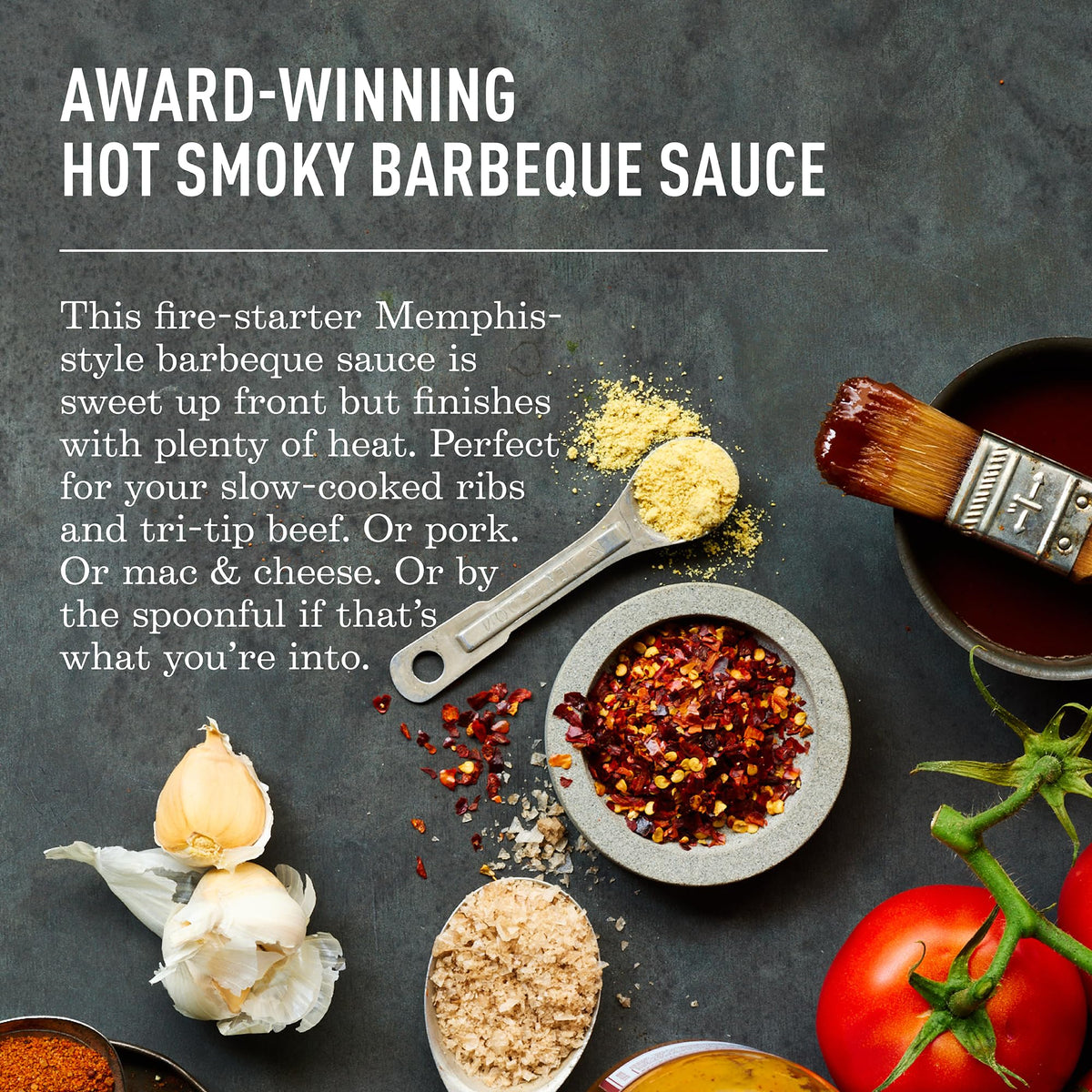 Lillie's Q hot smoky sauce on ribs with a deep smoky finish.