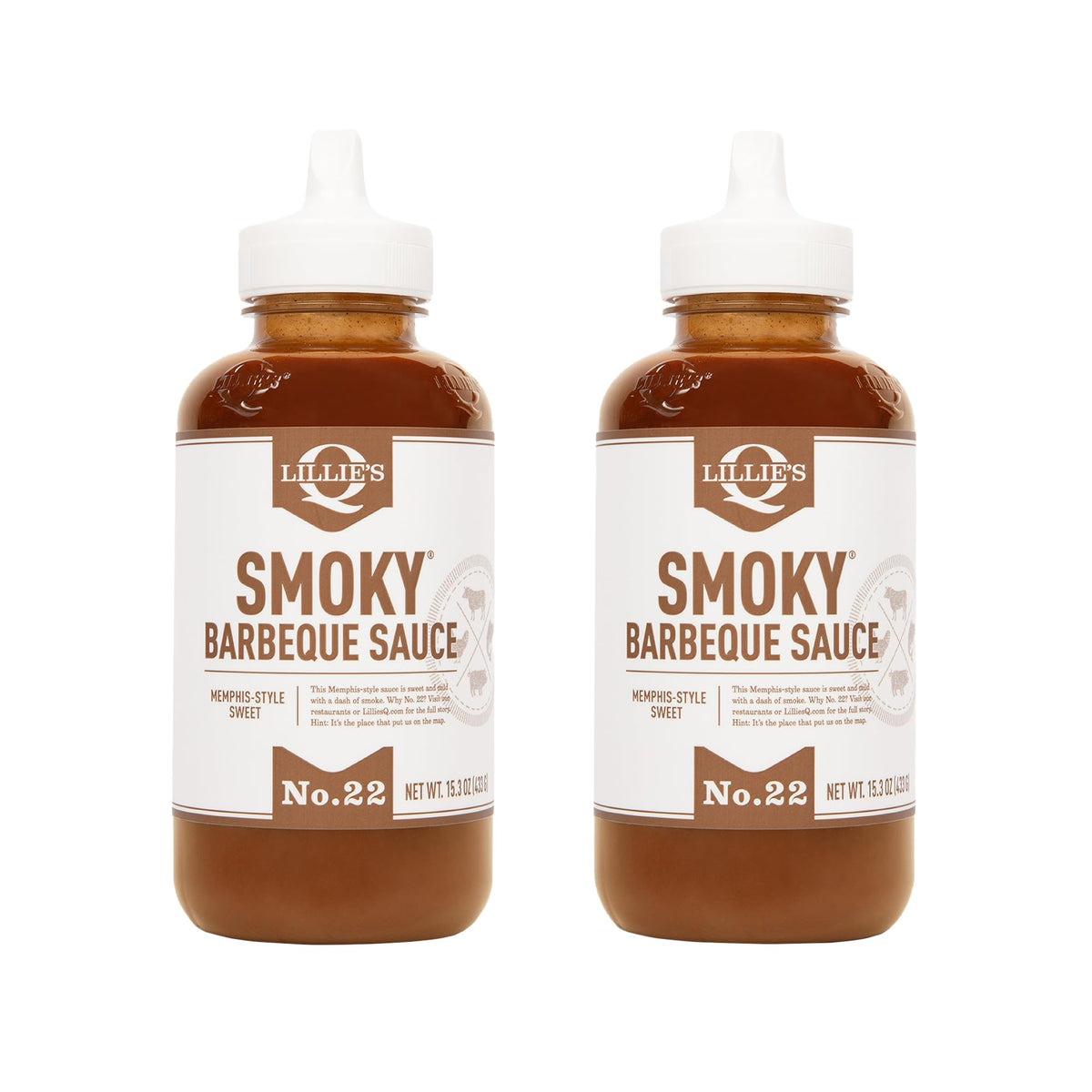 Lillie's Q Smoky BBQ Sauce pour bottle adds rich glaze to ribs and burgers.