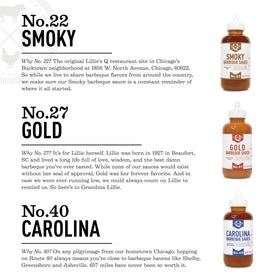 Lillie's Q 3-pack display image—versatile lineup for marinades and dips.