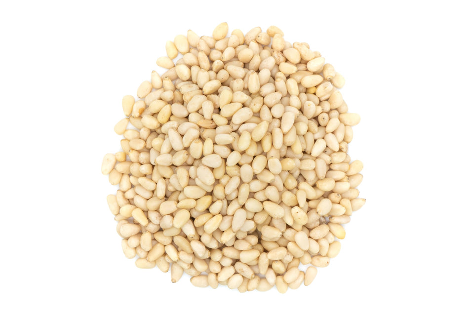 Lilly's Raw Pine Nuts Pignolias 1lb bag showing buttery flavor, great for cooking.
