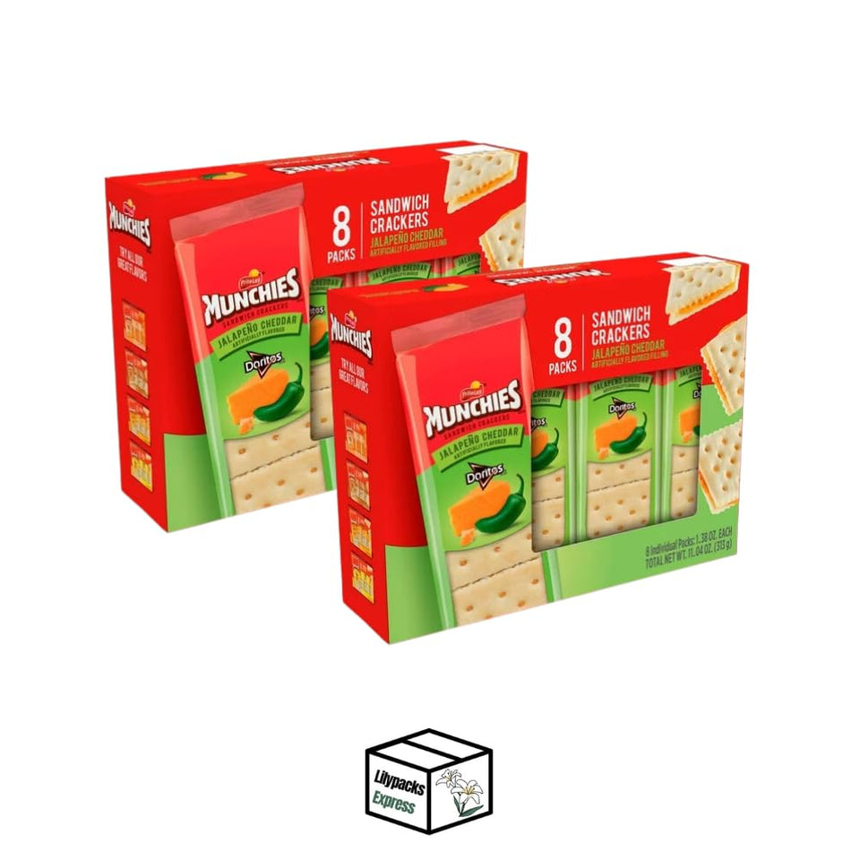 Lilypacks Express Munchies Sandwich Crackers Jalapeño Cheddar bundle, snack-ready on the go.