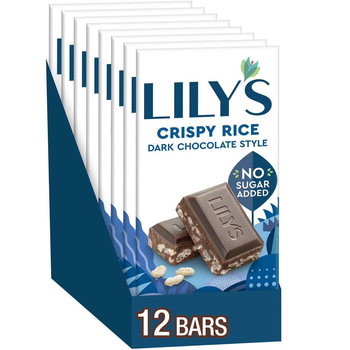 LILY'S Crispy Rice Dark Chocolate Style bulk box of twelve bars for sharing