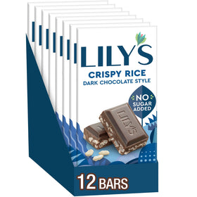 LILY'S Crispy Rice Dark Chocolate Style bulk box of twelve bars for sharing