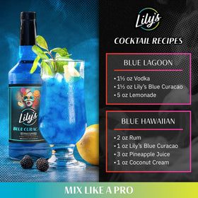 Close-up of a tropical cocktail featuring Lily's Blue Curacao