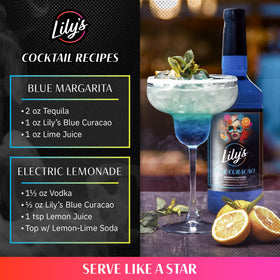 Vanilla ice cream topped with blue curacao drizzle