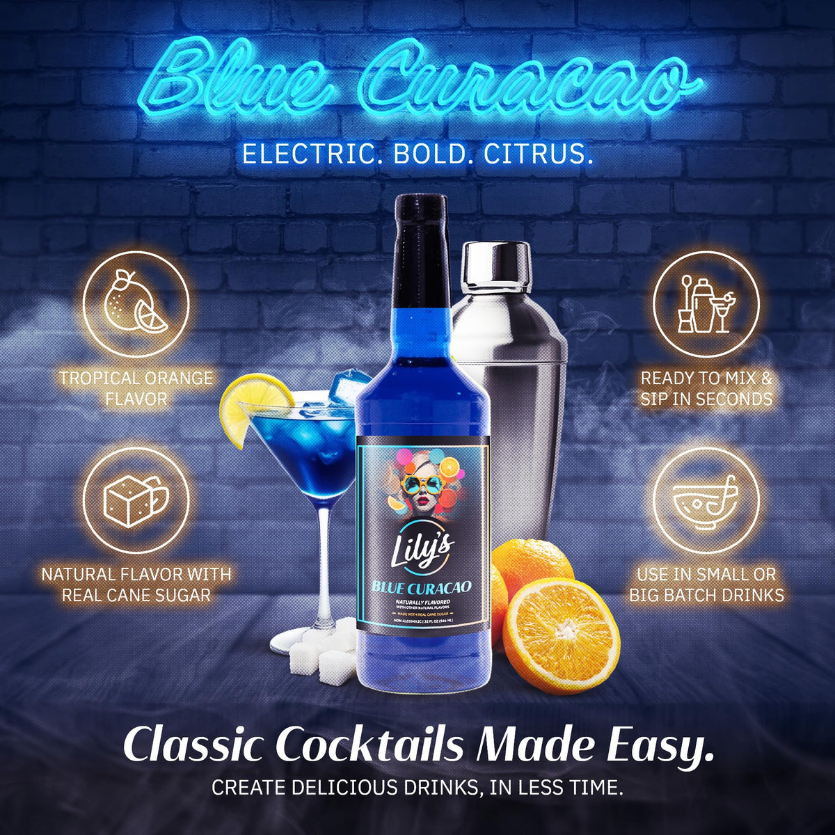 Blue Curacao pour highlighting bright color for eye-catching drinks