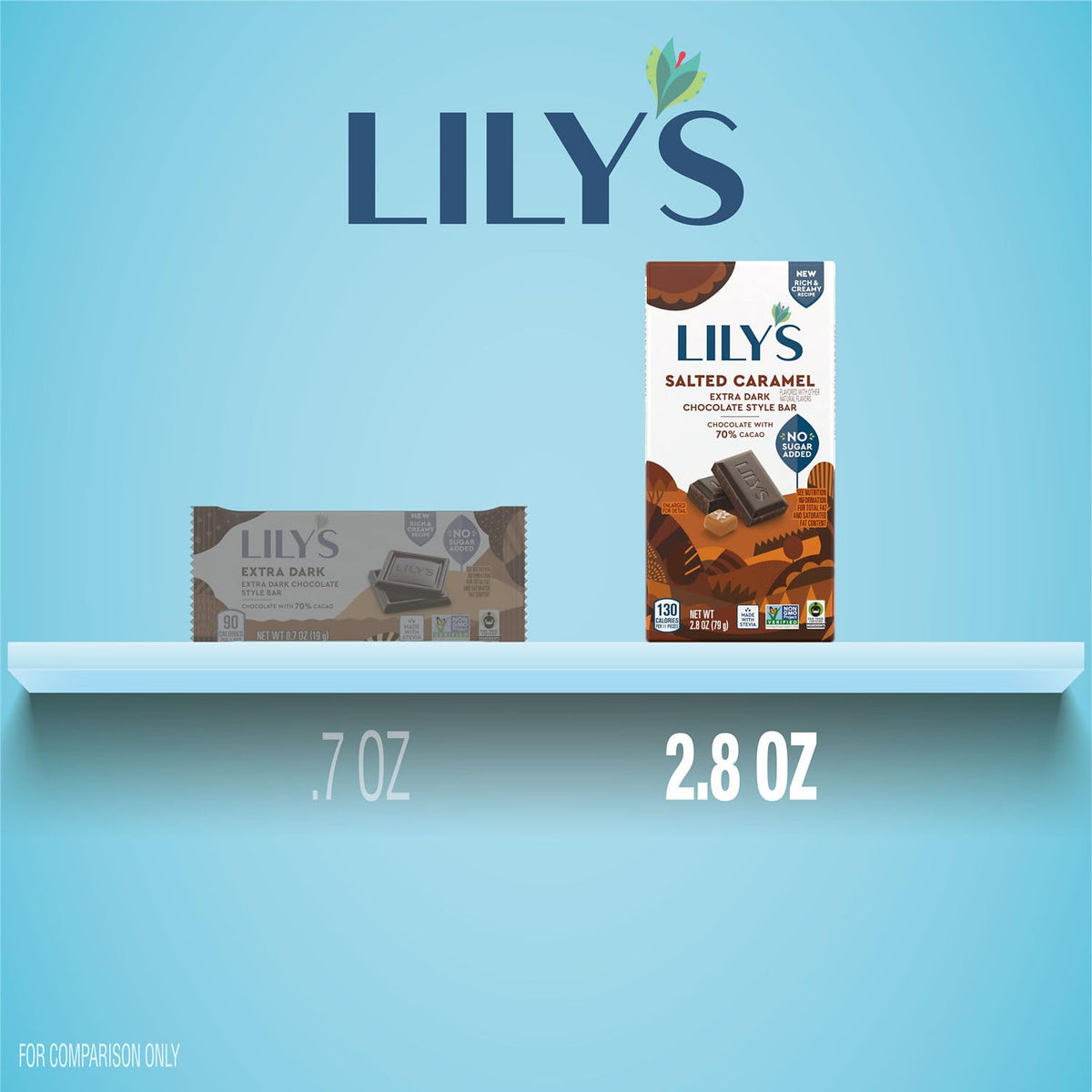 LILY'S Salted Caramel Extra Dark Chocolate Style bar display, ideal for gifting or sharing moments.
