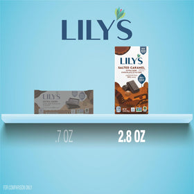LILY'S Salted Caramel Extra Dark Chocolate Style bar display, ideal for gifting or sharing moments.