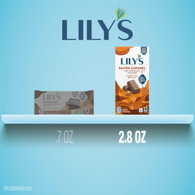 LILY'S Salted Caramel Milk Chocolate Style bars on a desk, satisfying workday craving.