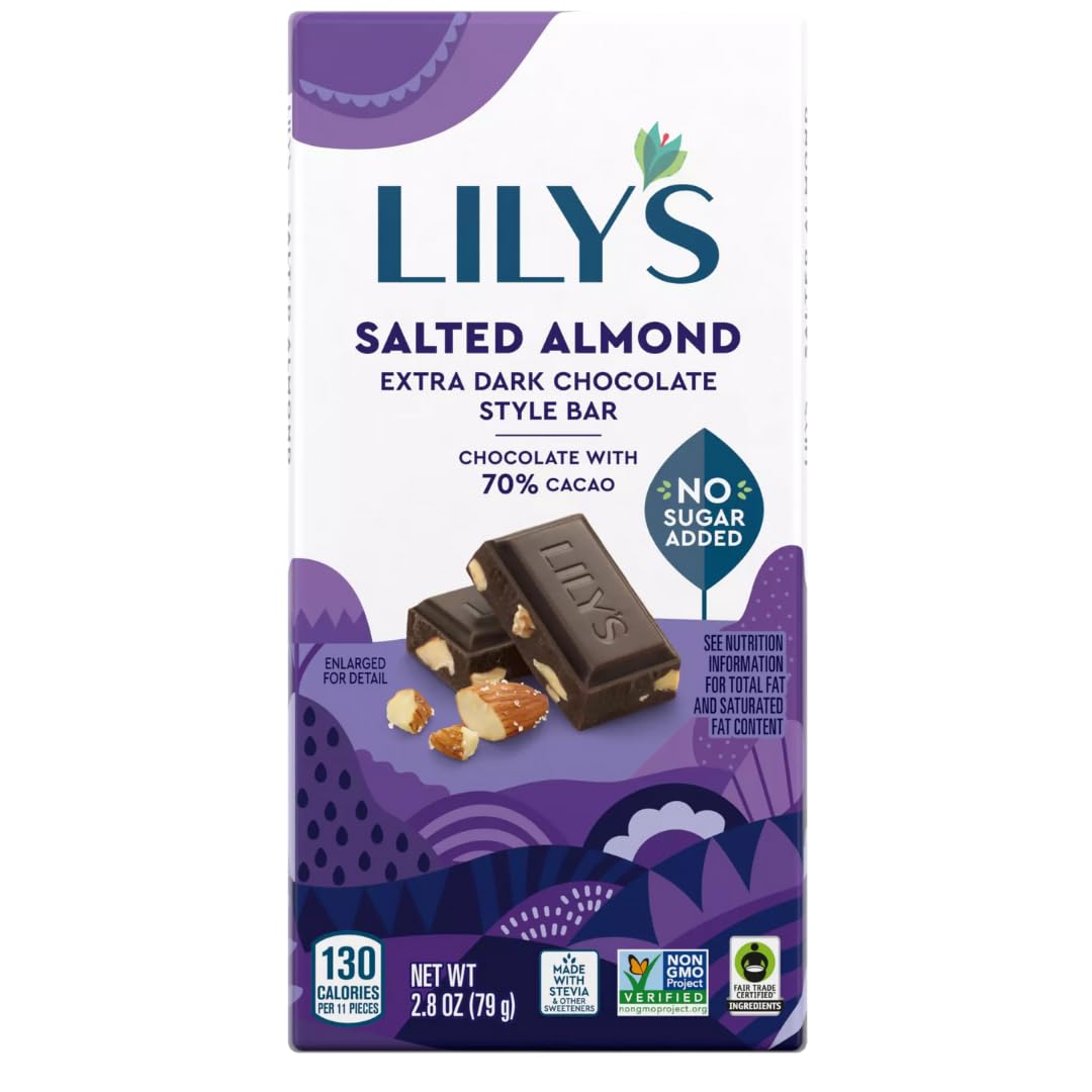 Lily's Salted Chocolate Lovers Dark 70% Sea Salt bar, bold cocoa with sea salt.