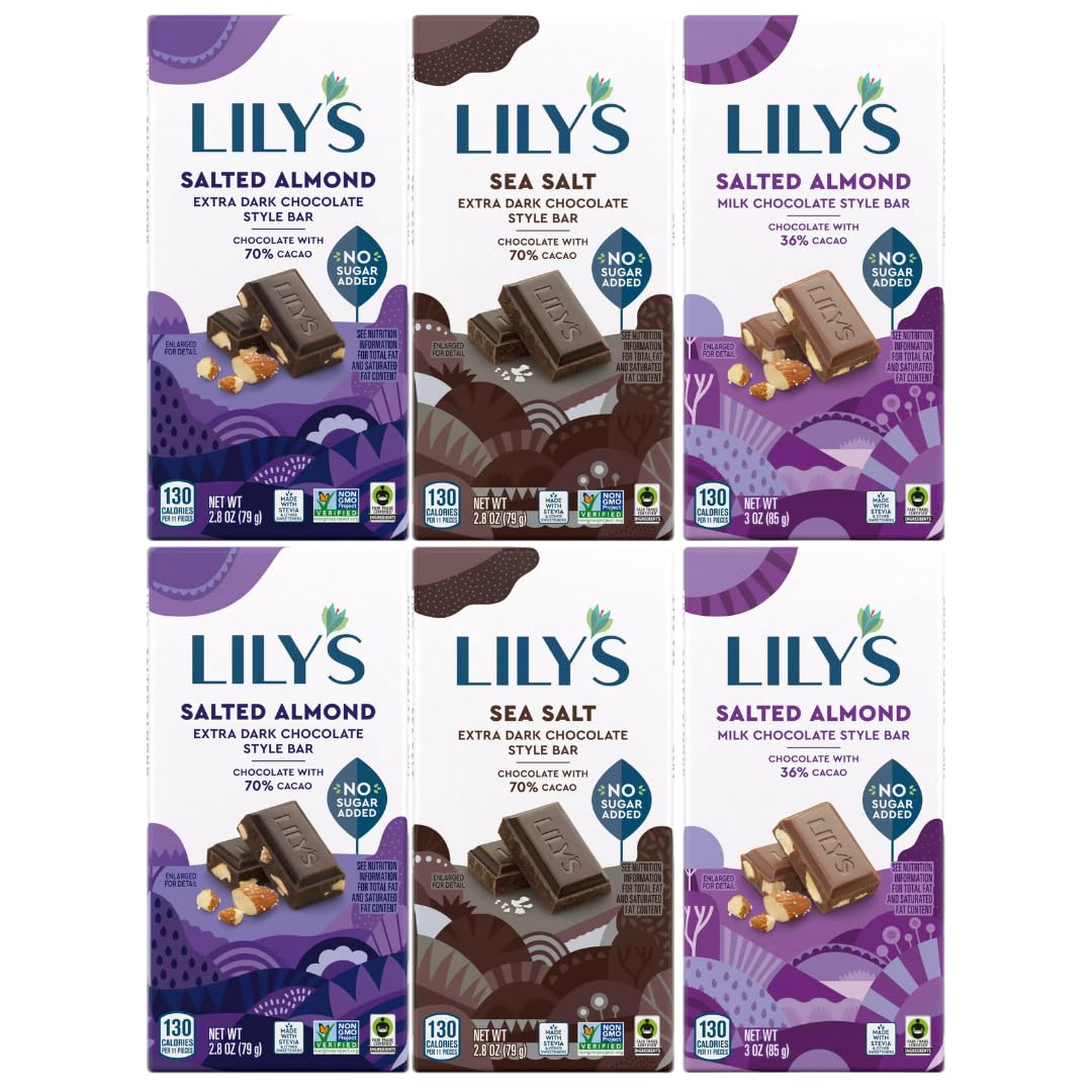 Lily's Salted Chocolate Lovers Milk Salted Almond bar, creamy with nutty crunch.