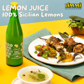 Limmi lemon juice bottle side view highlighting 1L size for everyday cooking.