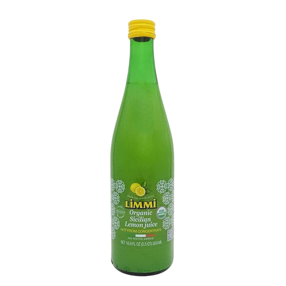 Limmi Sicilian Lemon Juice bottle on counter for easy brightness
