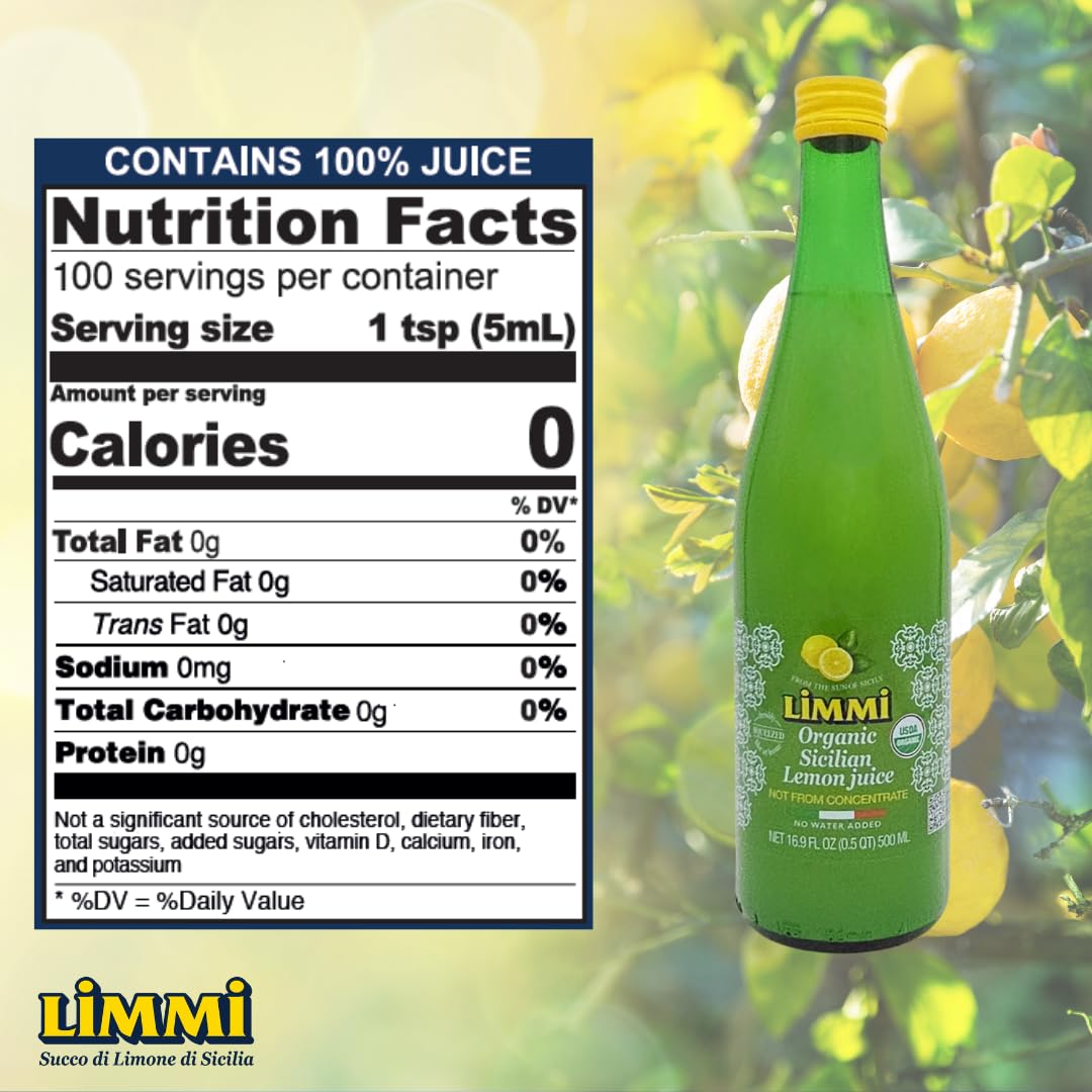 Limmi Lemon Juice being poured into a glass for beverages