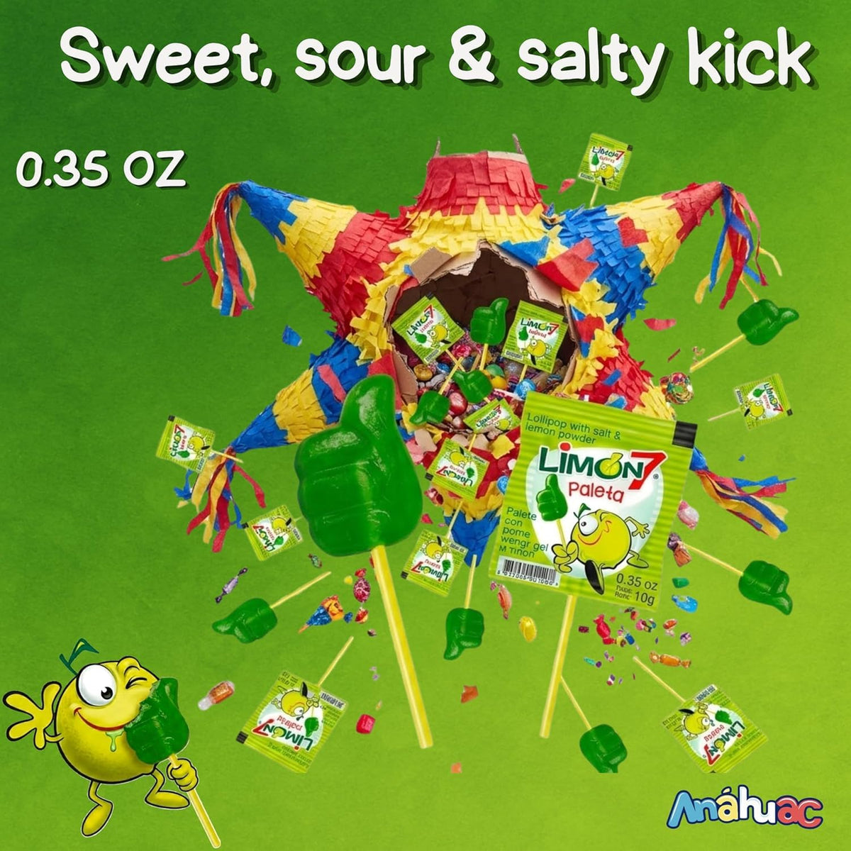 Colorful Limon 7 Paleta lollipop display in a bowl for party snacking