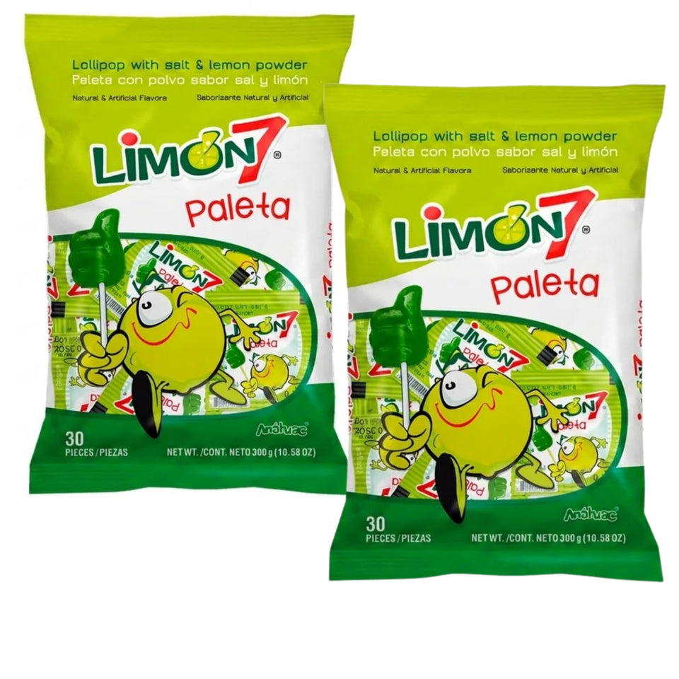 Limon 7 Paleta lollipop front packaging highlights bold lemon flavor