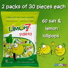 Two bags of Limon 7 Paleta lollipops totaling 60 pieces ready for sharing