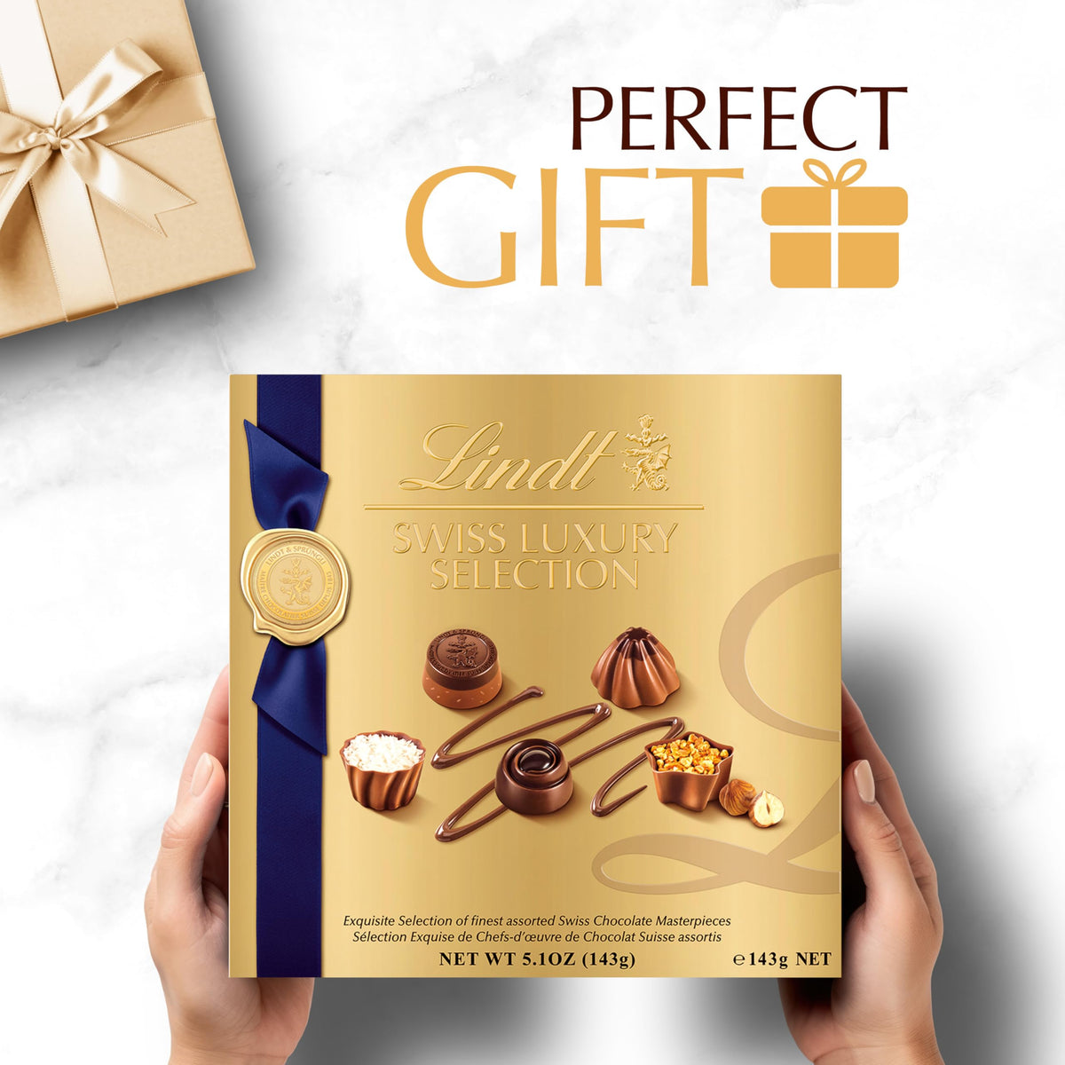 Lindt Caramelita praline close-up showing rich caramel center.