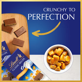 Lindt Classic Recipe caramel sea salt bar melt closeup showing silky texture