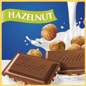 Lindt Classic Recipe Hazelnut Milk Chocolate Bar bite-size pieces ready to share