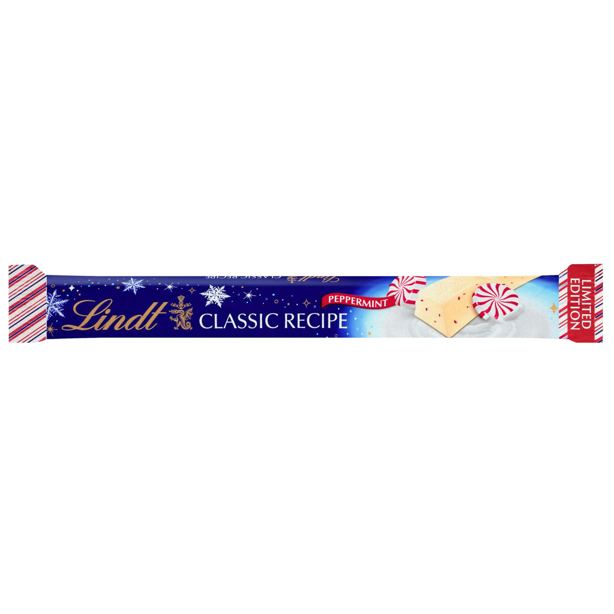 Lindt Classic Recipe white chocolate melt close-up, showcasing creamy indulgence.