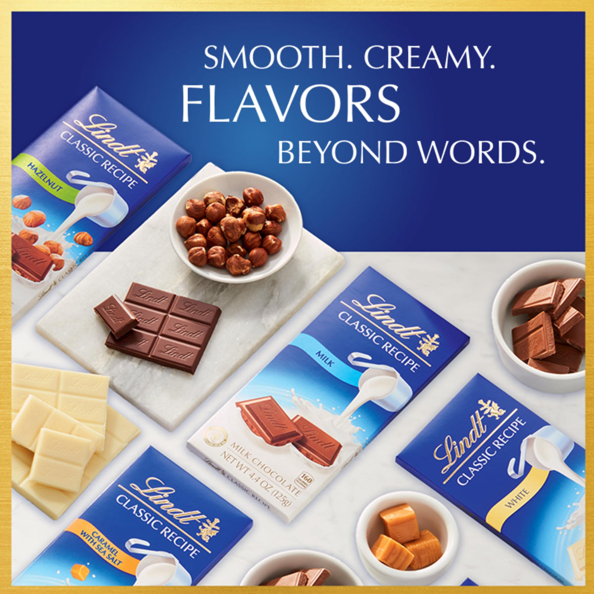 Lindt Classic Recipe White Chocolate Bar bite-sized pieces for easy sharing.