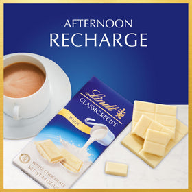 Lindt Classic Recipe White Chocolate Bar with smooth melt ideal for desserts.