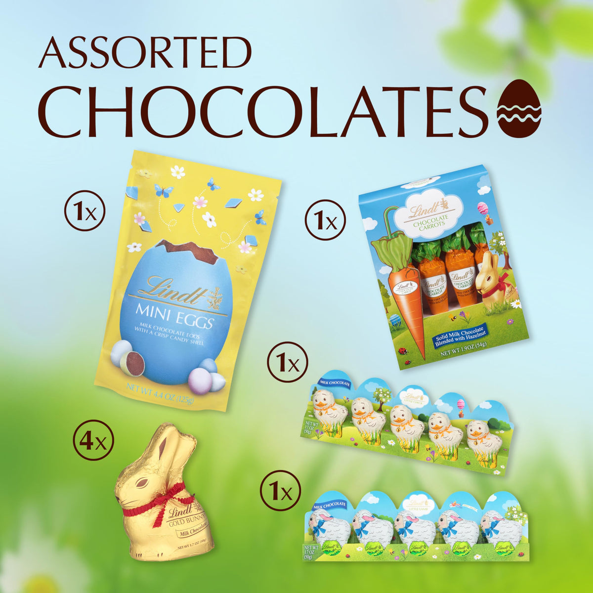 Lindt Easter basket mini lambs: bite-sized chocolates for Easter joy.