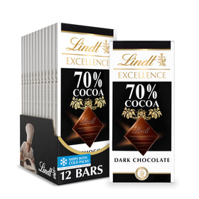 Lindt EXCELLENCE 70% packaging—premium dark chocolate ideal for gifting.