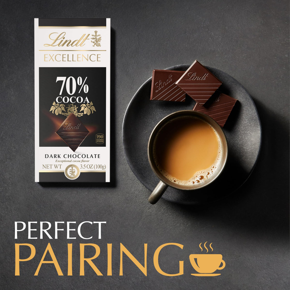 Lindt EXCELLENCE 70% squares closeup—silky texture and balanced cocoa.