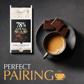 Lindt EXCELLENCE 78% bar squares close-up reveals a silky, premium texture.