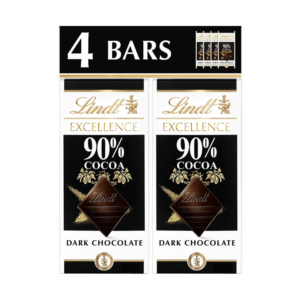 Lindt Excellence 90% bar wrap showcases premium packaging and refined snacking
