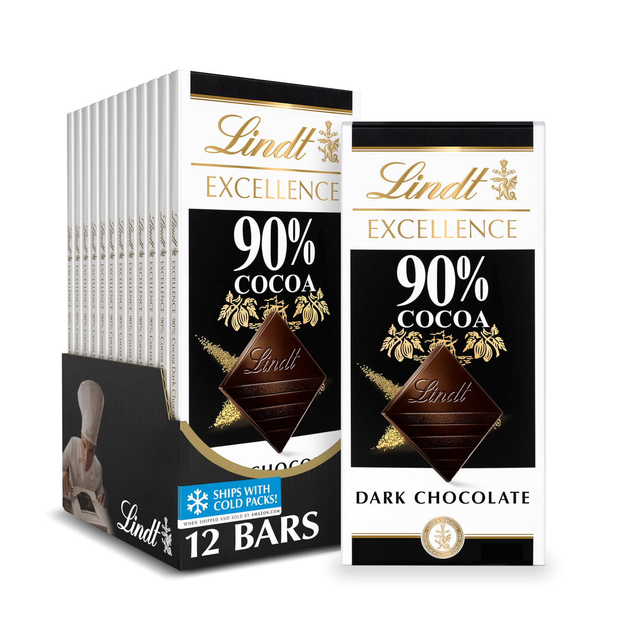 Lindt EXCELLENCE 90% Cocoa bar packaging close-up, ideal for gifting.