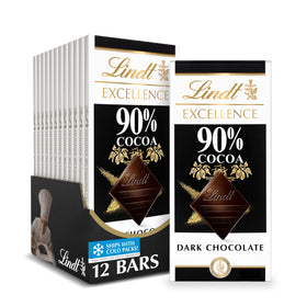 Lindt EXCELLENCE 90% Cocoa bar packaging close-up, ideal for gifting.