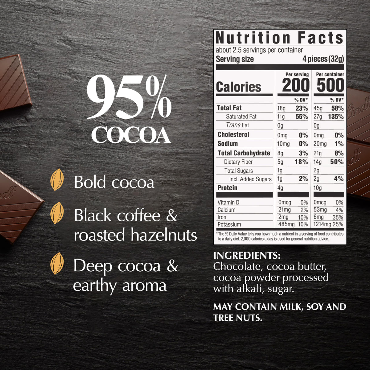 Lindt EXCELLENCE 95% with Cabernet pairing idea for sophisticated dessert drinks.