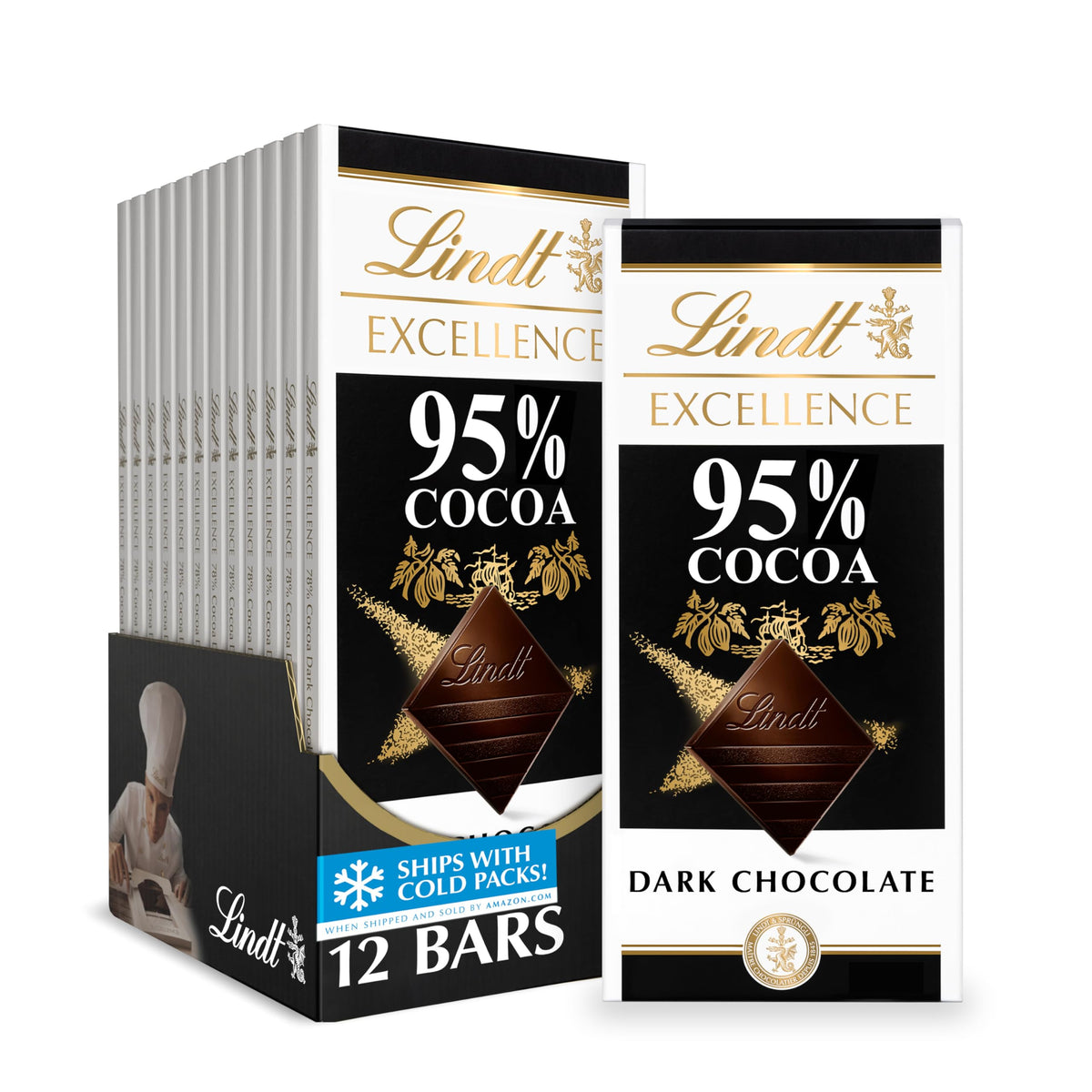 Lindt EXCELLENCE 95% packaging view, ideal for gifting premium chocolate lovers.
