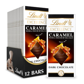 Lindt EXCELLENCE Caramel Sea Salt bar package, ideal gift for chocolate lovers