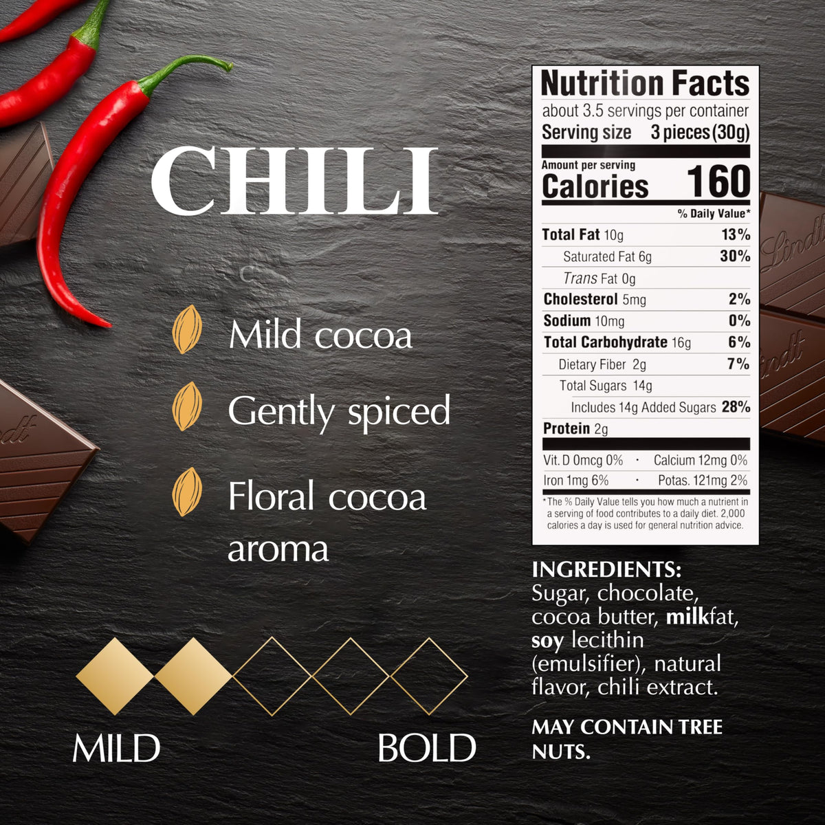 Lindt EXCELLENCE Chili foil closeup reveals refined texture and luxury finish.