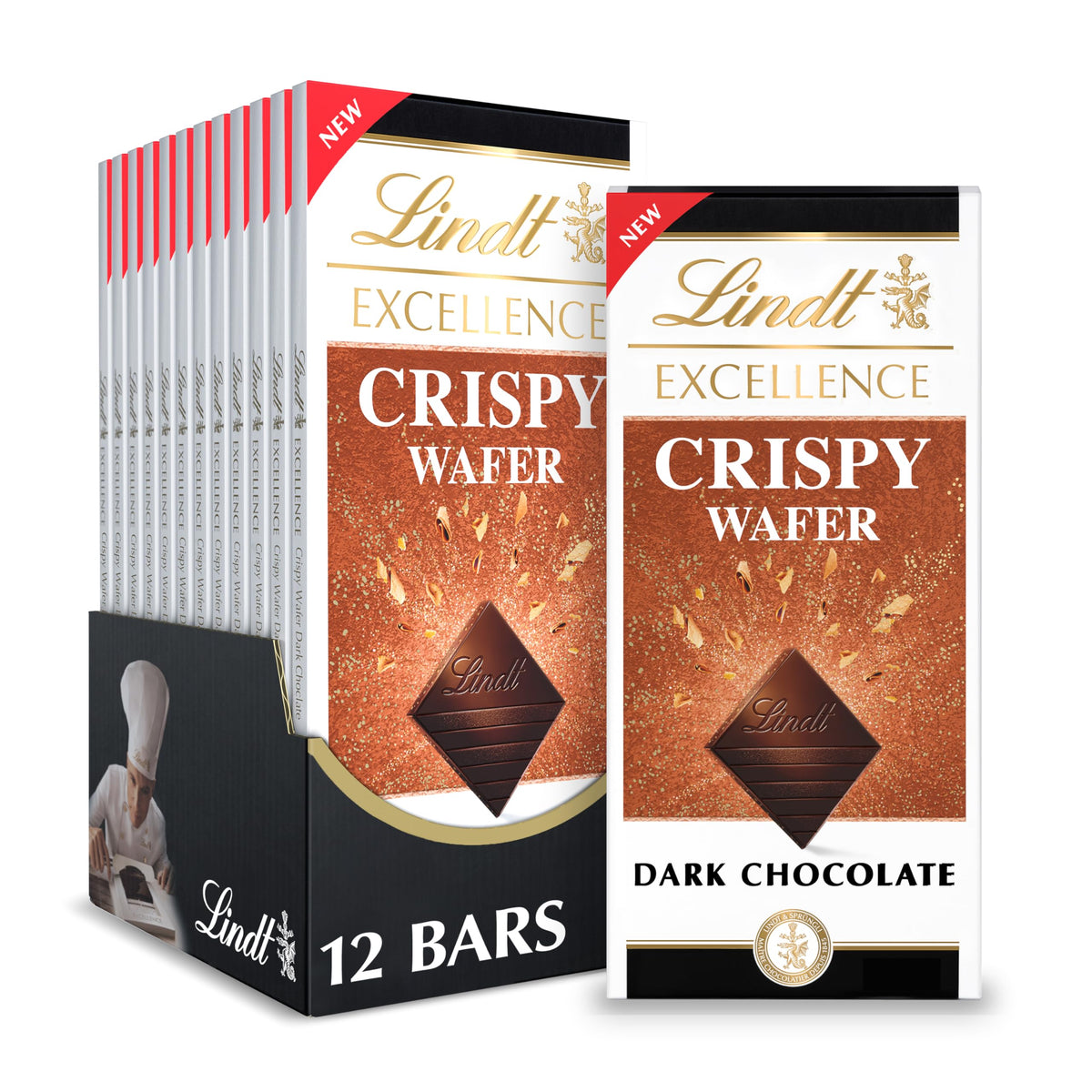 Lindt EXCELLENCE Crispy Wafer 12-pack on display, perfect for gifting and sharing.