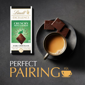 Lindt EXCELLENCE Crunchy Mint Cookie bar unwrapped, premium chocolate.
