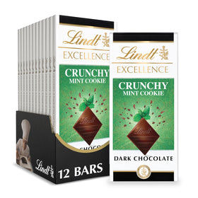 Lindt EXCELLENCE Crunchy Mint Cookie bars pack, ideal for gifting.