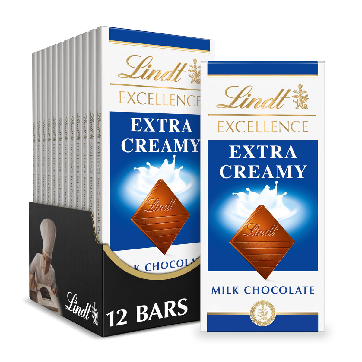 Lindt EXCELLENCE Extra Creamy Milk Chocolate Bar pack ready for sharing