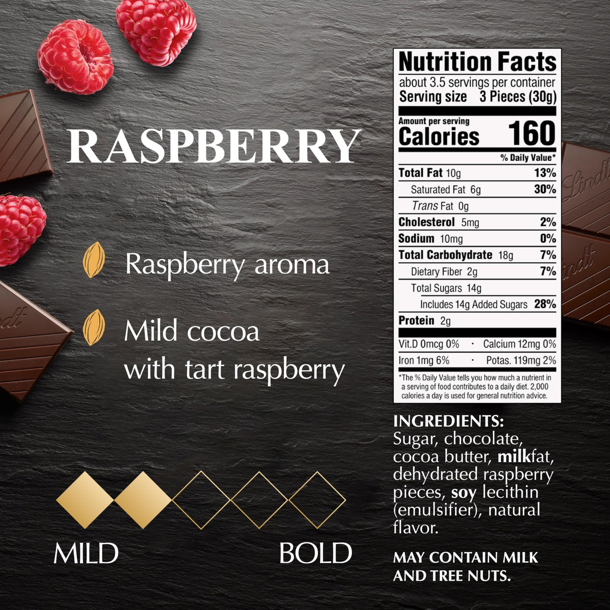 Lindt Excellence gift raspberry bars in an elegant presentable package.
