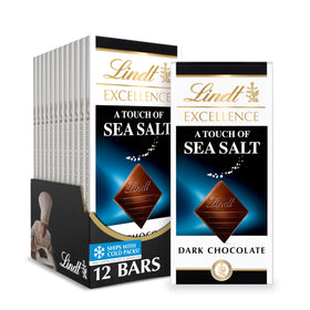 Lindt EXCELLENCE Sea Salt bar packaging showcases premium gifting appeal.